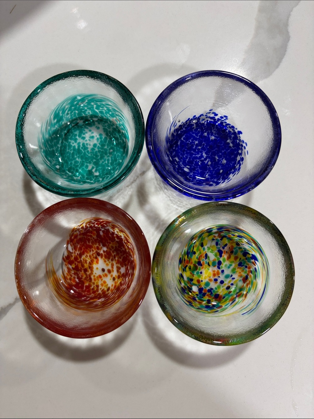 Handblown Multicolor Glass Art Bowls - Set of 4